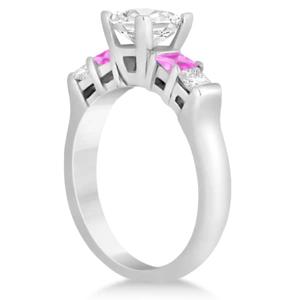 5 Stone Diamond & Pink Sapphire Engagement Ring 14K White Gold 0.46ct