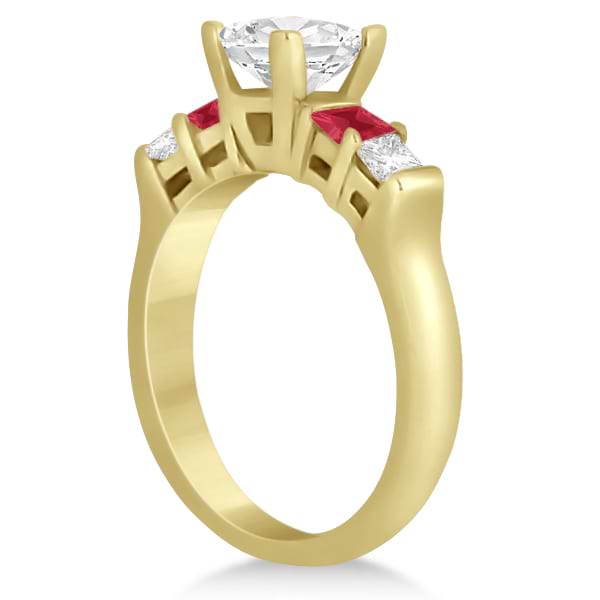 5 Stone Princess Diamond & Ruby Engagement Ring 14K Yellow Gold 0.46ct