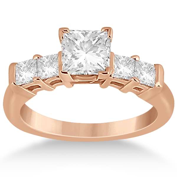 Five Stone Princess Cut Diamond Bridal Set 14K Rose Gold (0.90ct)