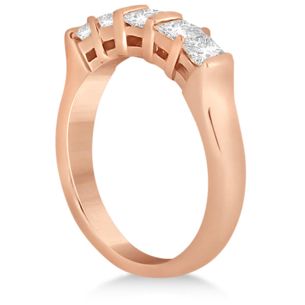 Five Stone Princess Cut Diamond Bridal Set 14K Rose Gold (0.90ct)
