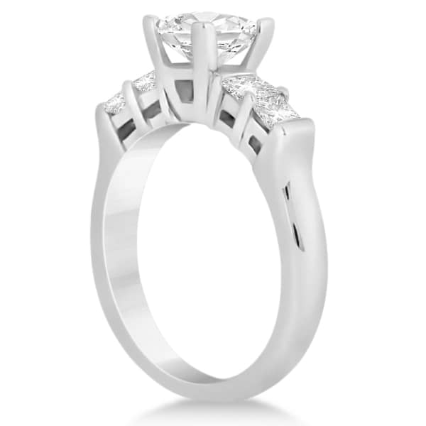 Five Stone Princess Cut Diamond Bridal Set 14K White Gold (0.90ct)