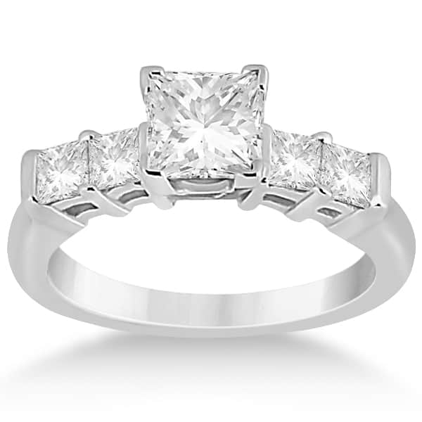 Five Stone Princess Cut Diamond Bridal Set 18k White Gold (0.90ct)