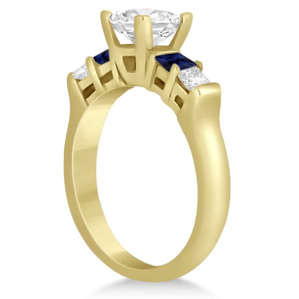 5 Stone Diamond & Blue Sapphire Bridal Set 14K Yellow Gold 1.02ct