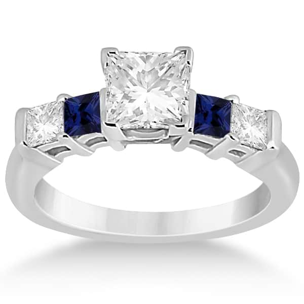 5 Stone Diamond & Blue Sapphire Bridal Set Palladium 1.02ct