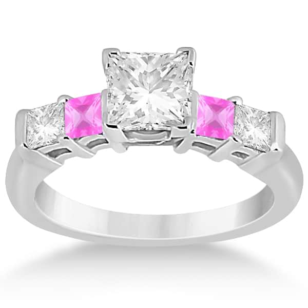5 Stone Diamond & Pink Sapphire Bridal Set 18k White Gold 1.02ct