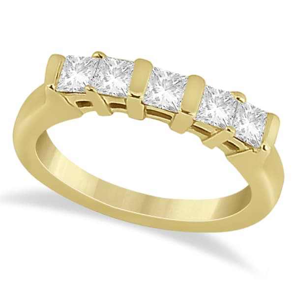 5 Stone Princess Cut Channel Set Diamond Ring 18k Yellow Gold (0.50ct)