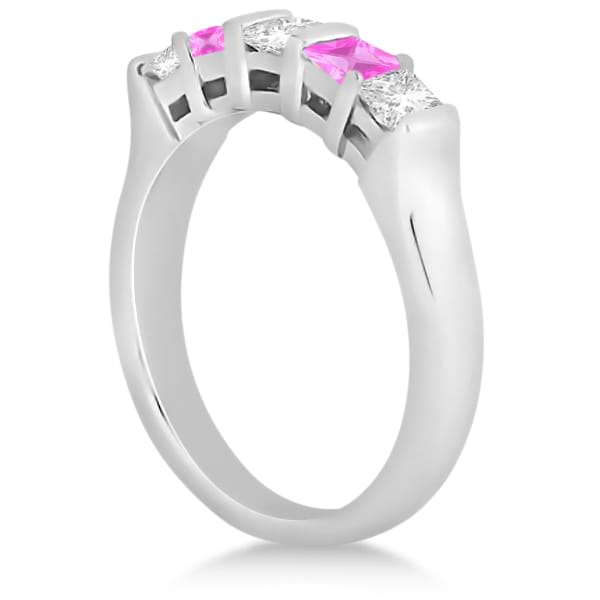 5 Stone Diamond & Pink Sapphire Princess Ring Palladium 0.56ct
