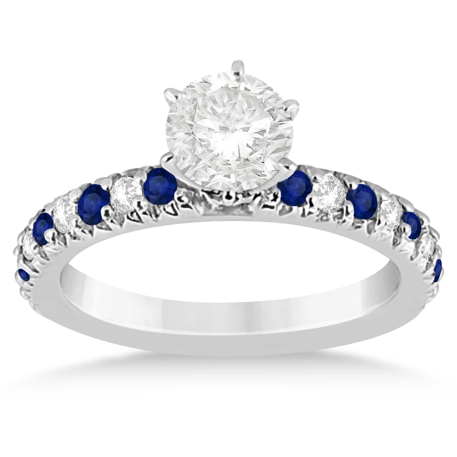 Blue Sapphire & Diamond Engagement Ring Setting 18k White Gold 0.54ct
