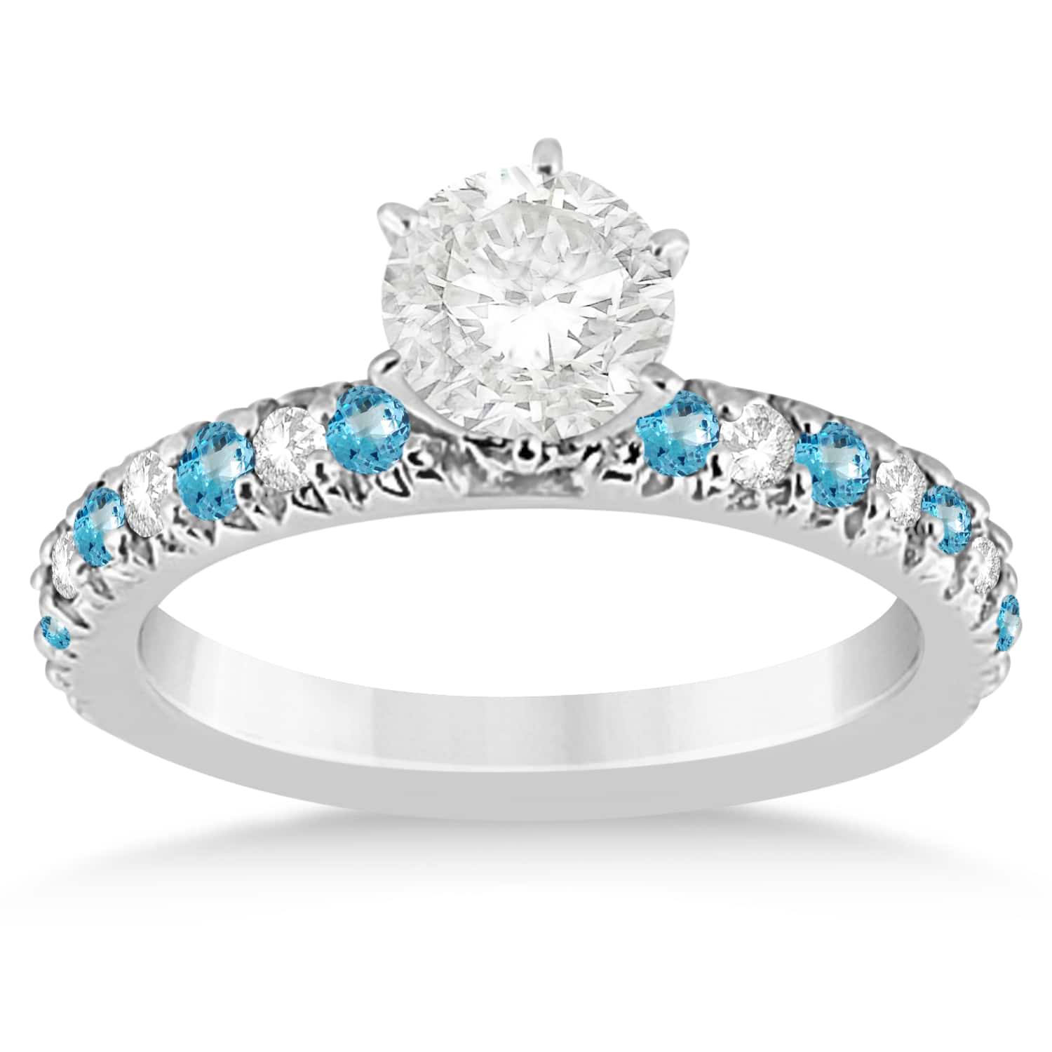 Blue Topaz & Diamond Engagement Ring Setting 14k White Gold 0.54ct