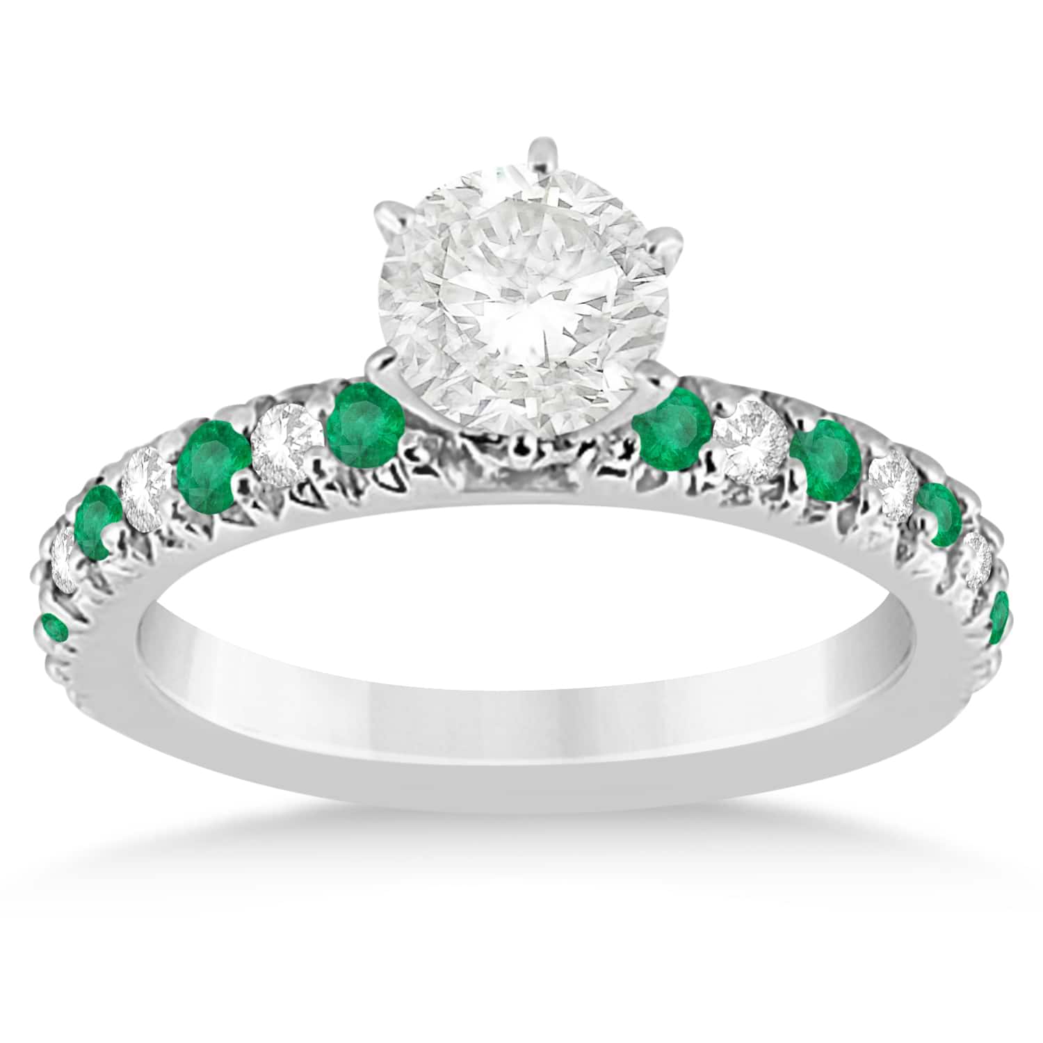 Emerald & Diamond Engagement Ring Setting 14k White Gold 0.54ct