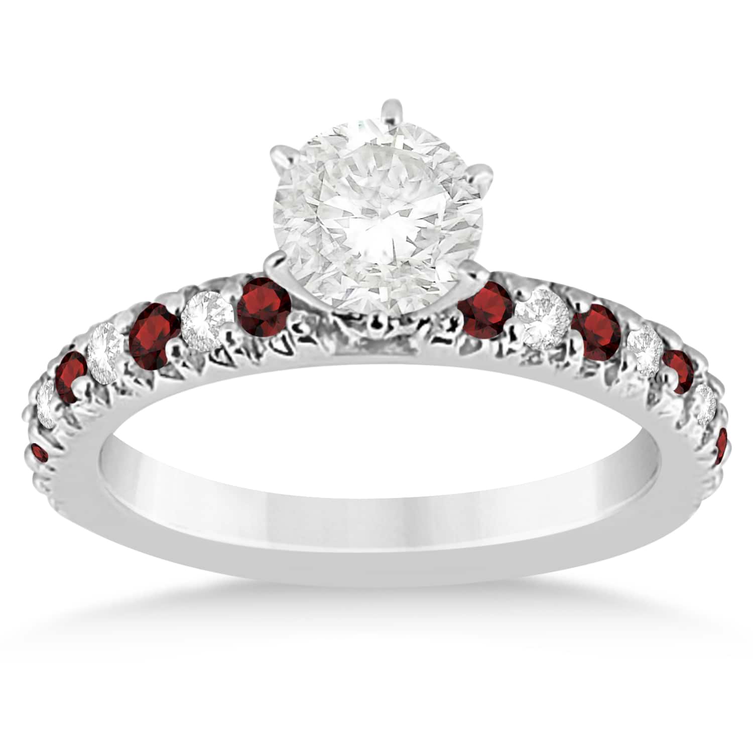Garnet & Diamond Engagement Ring Setting 18k White Gold 0.54ct