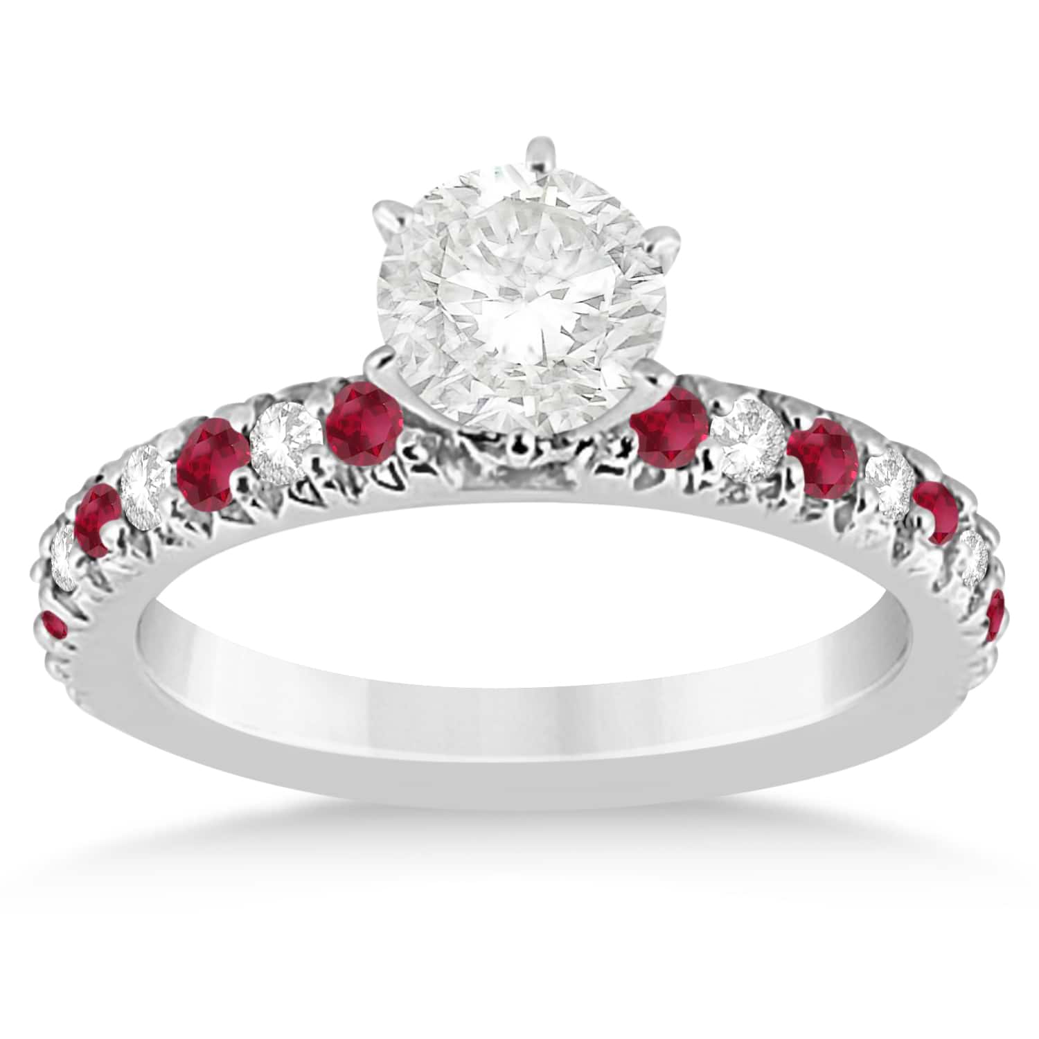 Ruby & Diamond Engagement Ring Setting 14k White Gold 0.54ct