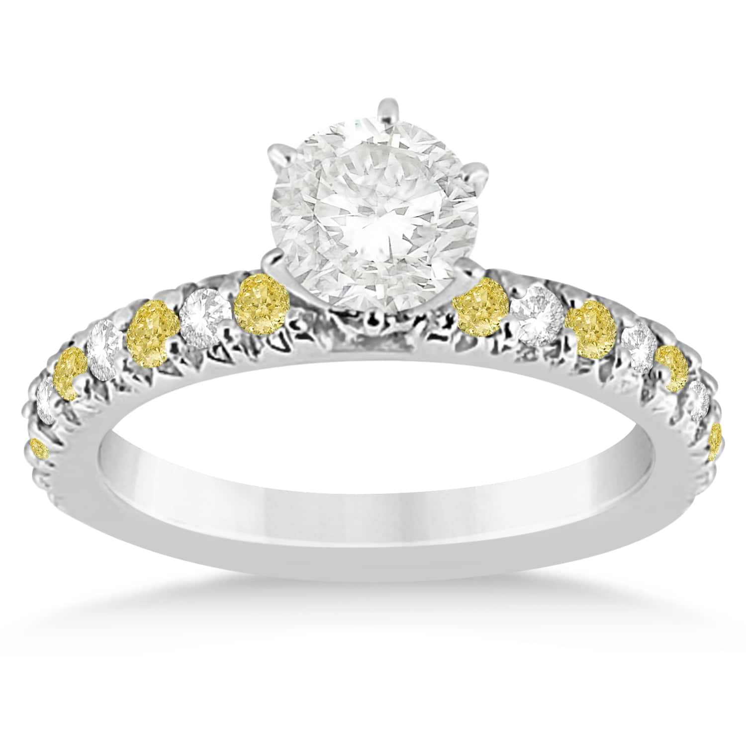 Yellow Diamond & Diamond Engagement Ring Setting 18k White Gold 0.54ct