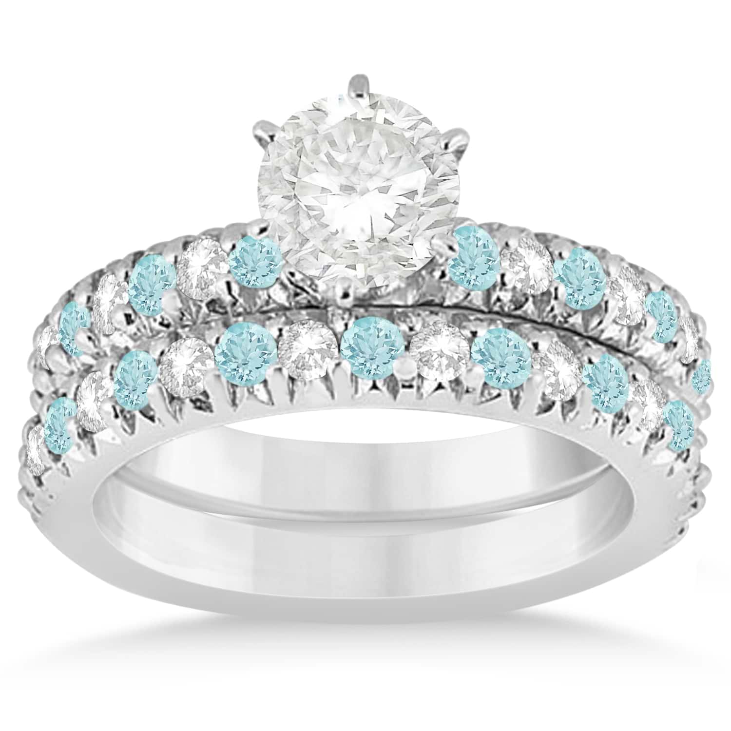 Aquamarine & Diamond Bridal Set Setting 18k White Gold 1.14ct