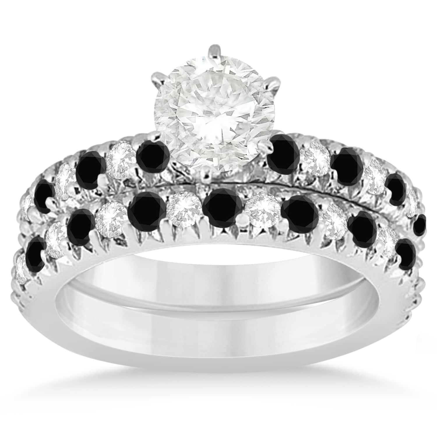 Black Diamond & Diamond Bridal Set Setting 14k White Gold 1.14ct