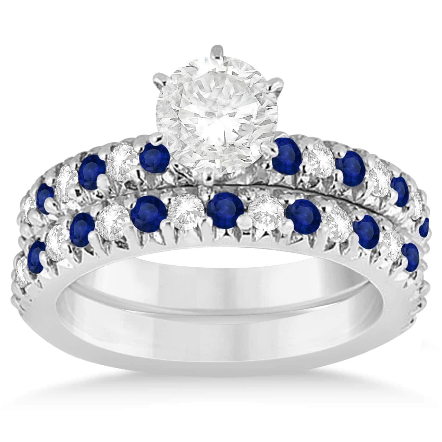 Blue Sapphire & Diamond Bridal Set Setting 18k White Gold 1.14ct