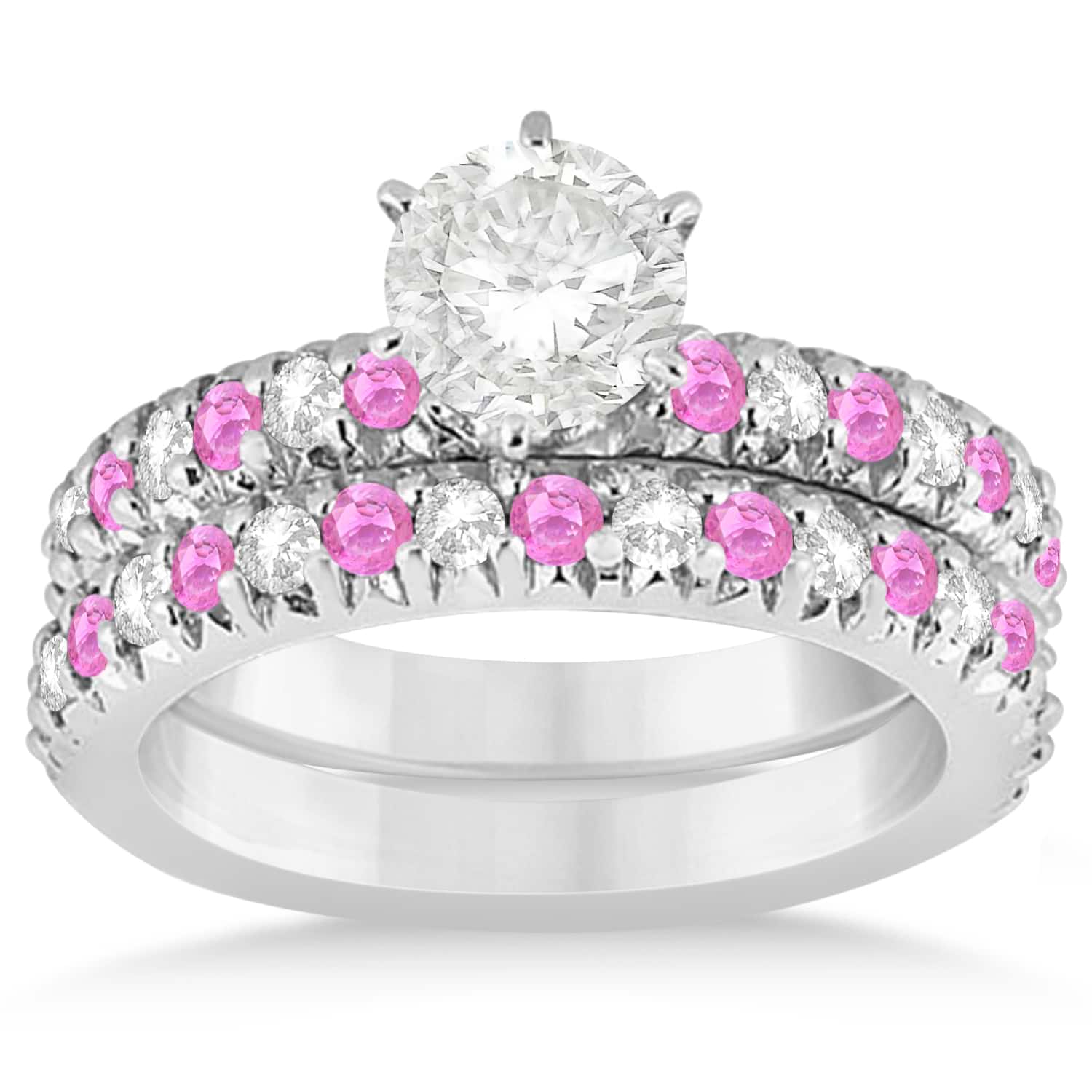 Pink Sapphire & Diamond Bridal Set Setting 18k White Gold 1.14ct
