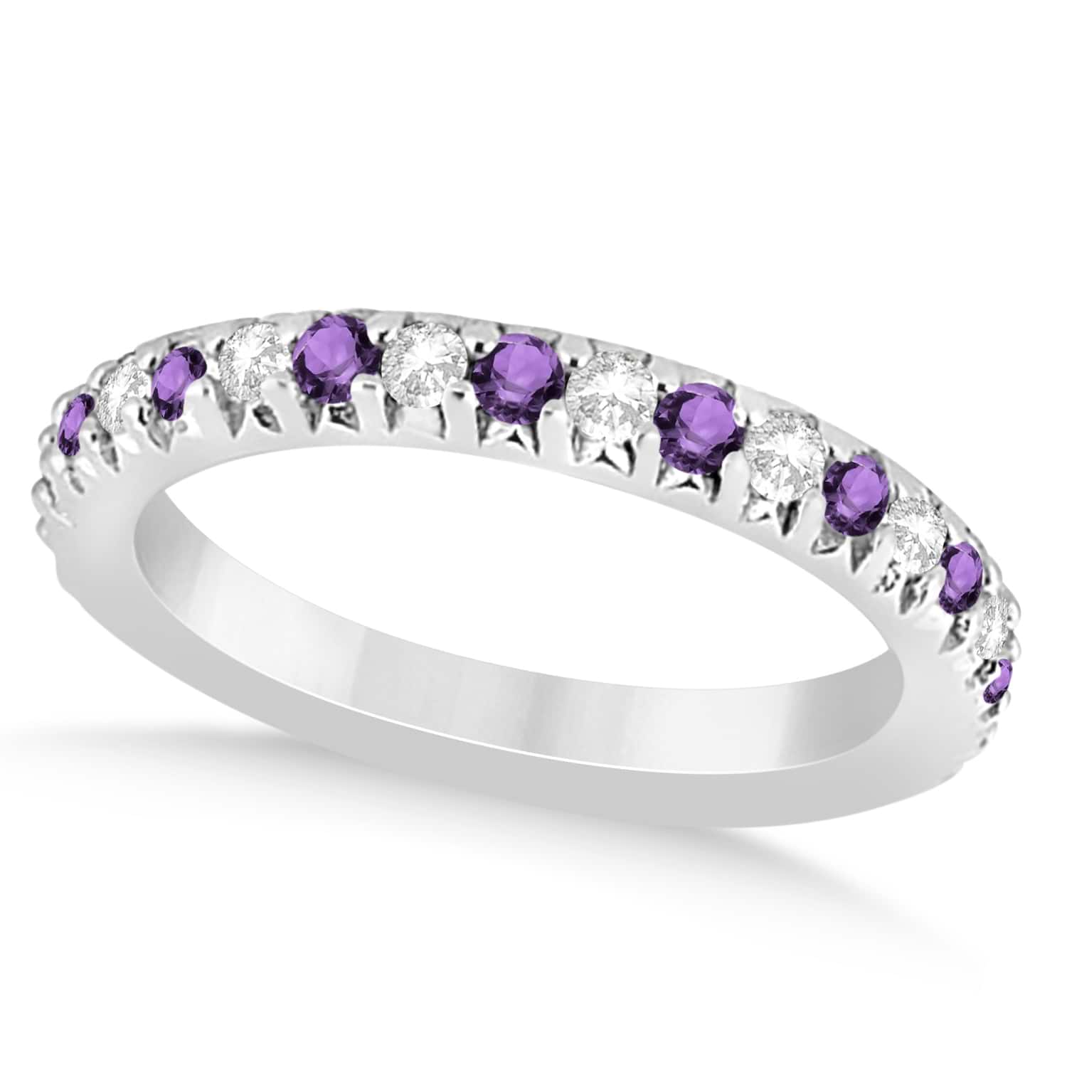 Amethyst & Diamond Accented Wedding Band 14k White Gold (0.60ct)
