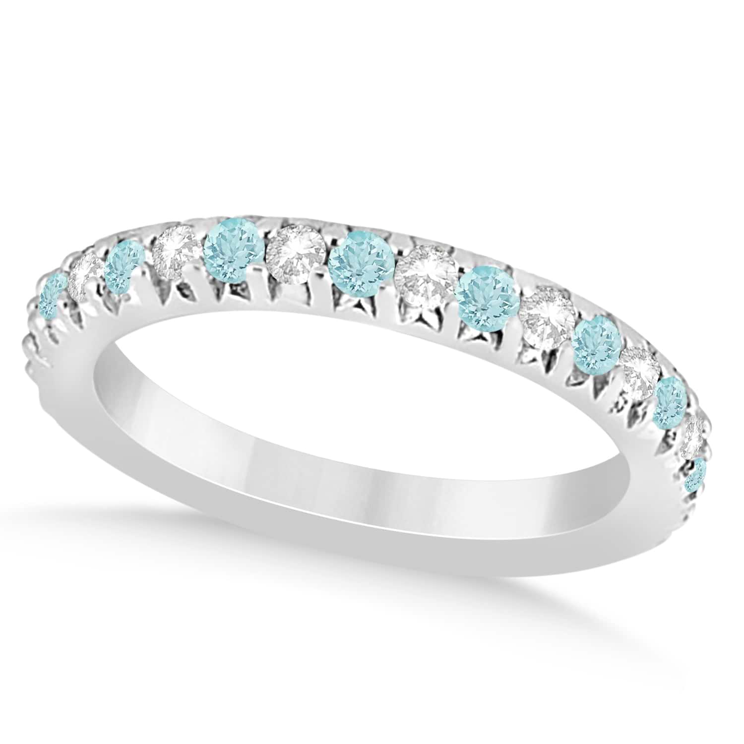 Aquamarine & Diamond Accented Wedding Band 18k White Gold 0.60ct