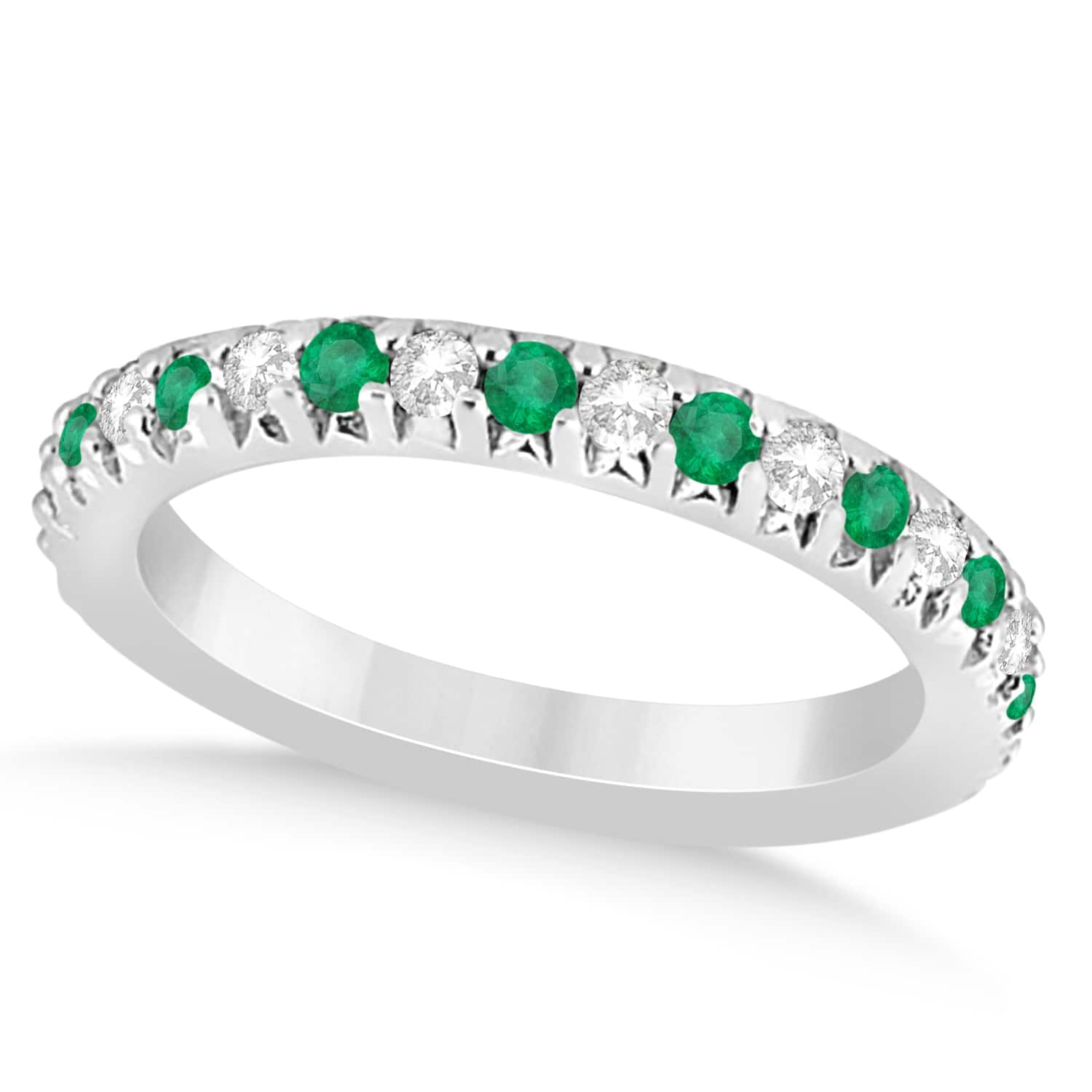 Emerald & Diamond Accented Wedding Band Palladium 0.60ct