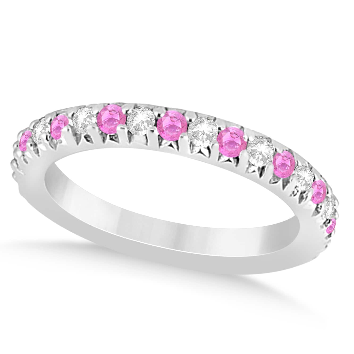 Pink Sapphire & Diamond Accented Wedding Band 14k White Gold 0.60ct