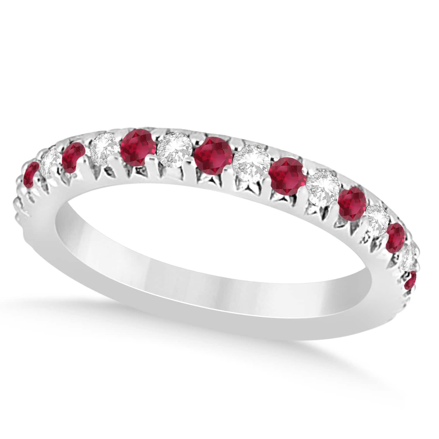 Ruby & Diamond Accented Wedding Band 18k White Gold 0.60ct