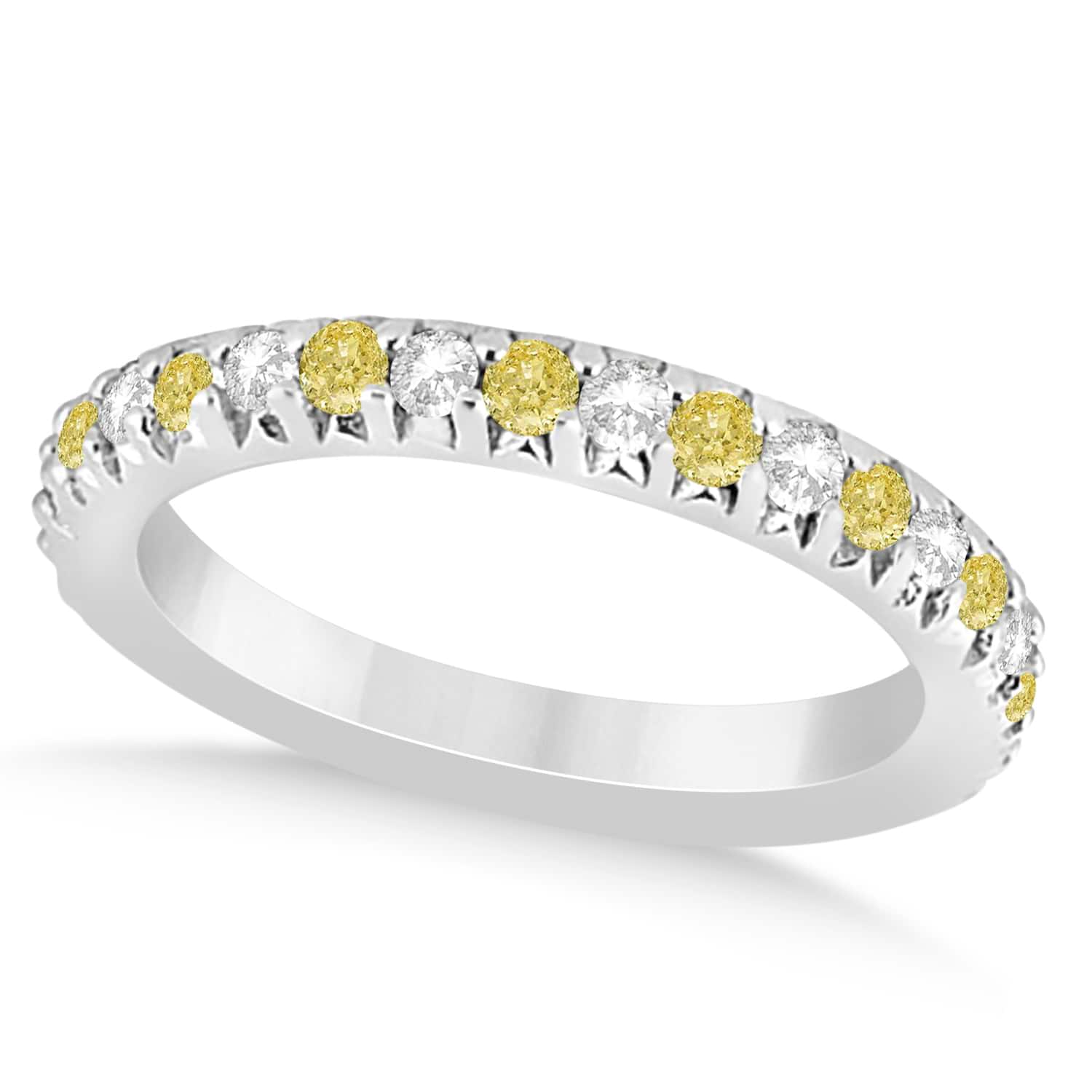 Yellow Diamond & Diamond Accented Wedding Band 14k White Gold 0.60ct