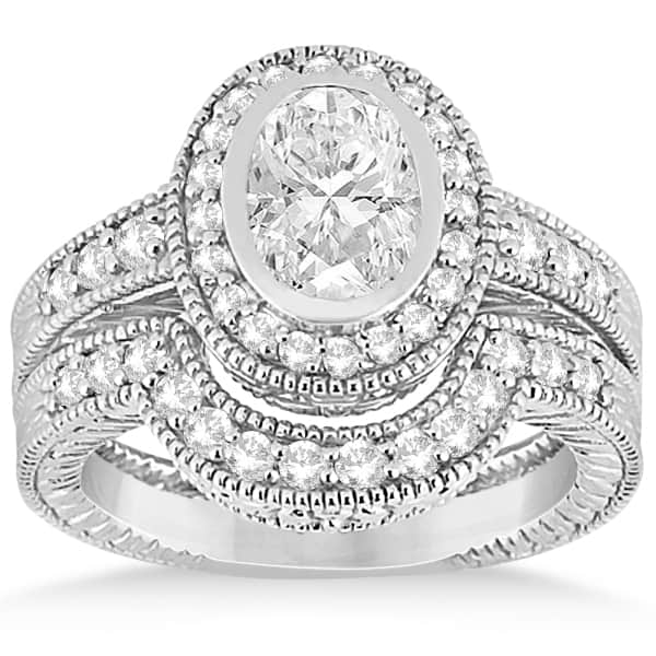 Vintage Diamond Engagement Ring & Band Palladium Bridal Set 0.64ct