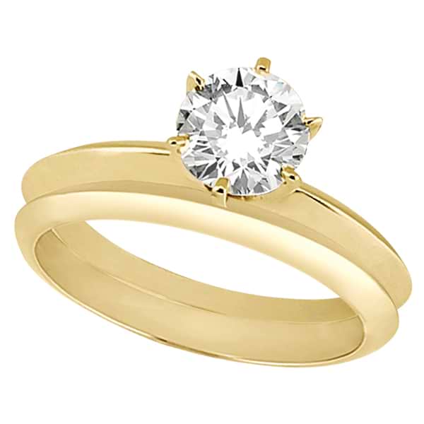 Six-Prong Knife Edge Solitaire Engagment Ring Set 14k Yellow Gold