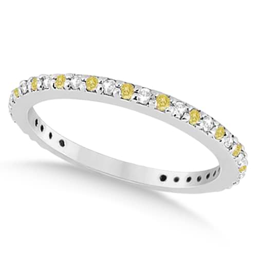 Eternity White & Yellow Diamond Wedding Band in 14K White Gold 0.54ct