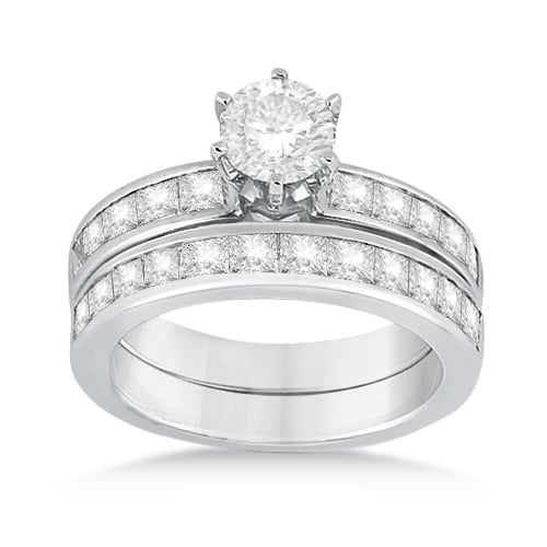 Princess Diamond Engagement Ring & Bridal Set 14k White Gold (1.10ct)