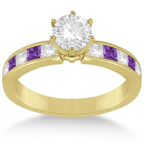 Channel Amethyst & Diamond Engagement Ring 14k Yellow Gold (0.60ct)