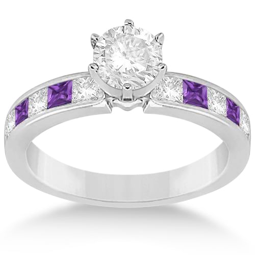 Channel Amethyst & Diamond Engagement Ring Platinum (0.60ct)
