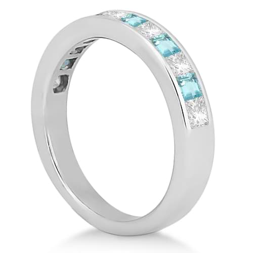 Channel Aquamarine & Diamond Wedding Ring Palladium (0.70ct)