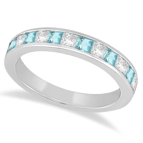 Channel Aquamarine & Diamond Wedding Ring Platinum (0.70ct)