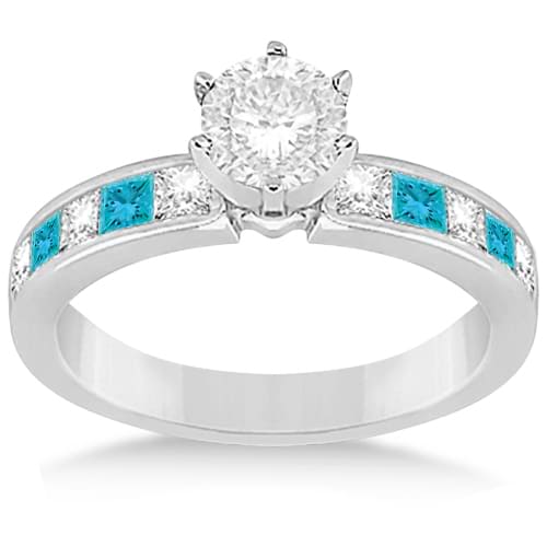 Princess White & Blue Diamond Engagement Ring 18K White Gold 0.50ct