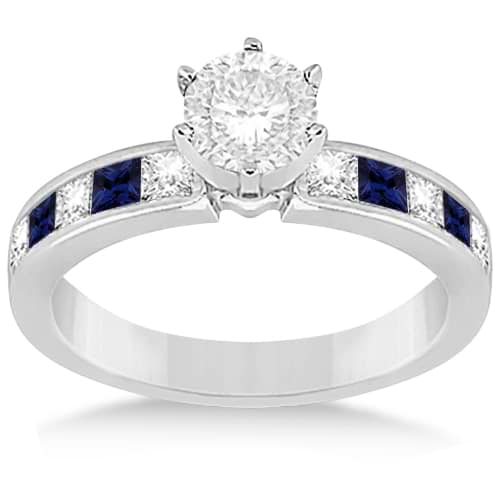 Channel Blue Sapphire & Diamond Engagement Ring 14k White Gold (0.60ct)