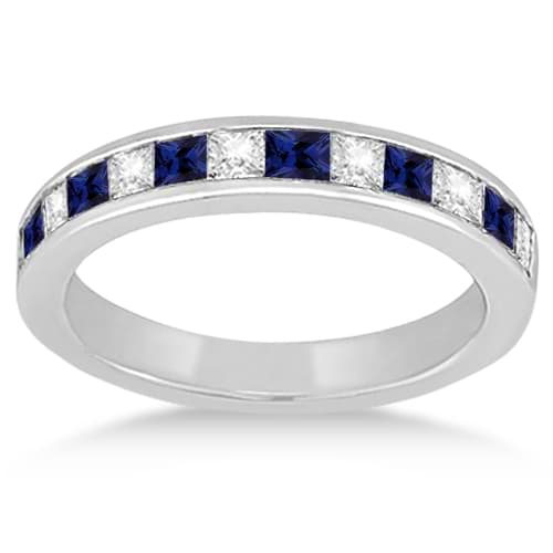Channel Blue Sapphire & Diamond Bridal Set 14k White Gold (1.30ct)