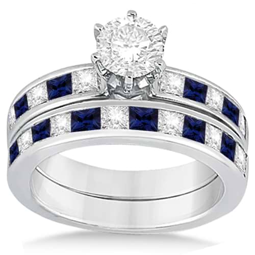 Channel Blue Sapphire & Diamond Bridal Set 18k White Gold (1.30ct)