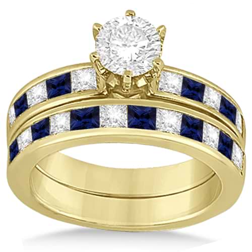 Channel Blue Sapphire & Diamond Bridal Set 18k Yellow Gold (1.30ct)