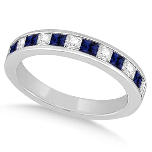 Channel Blue Sapphire & Diamond Wedding Ring 14k White Gold (0.70ct)