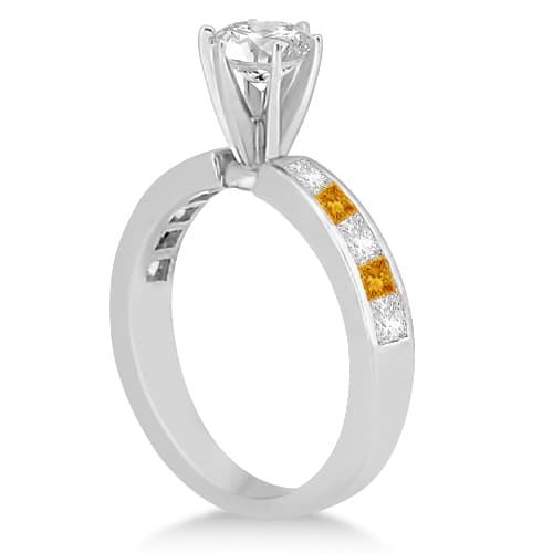 Channel Citrine & Diamond Engagement Ring 14k White Gold (0.60ct)