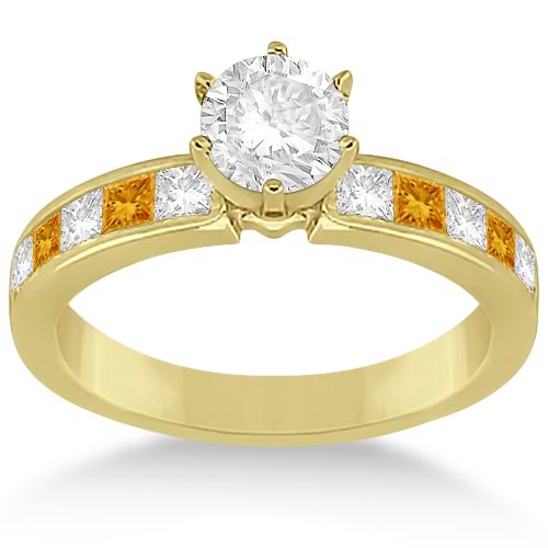 Channel Citrine & Diamond Engagement Ring 14k Yellow Gold (0.60ct)
