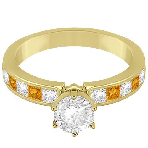 Channel Citrine & Diamond Engagement Ring 14k Yellow Gold (0.60ct)