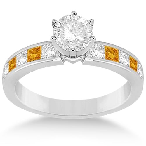 Channel Citrine & Diamond Engagement Ring 18k White Gold (0.60ct)