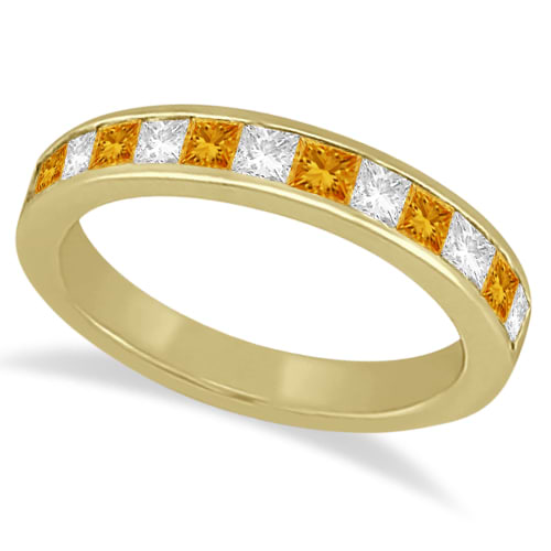 Channel Citrine & Diamond Wedding Ring 14k Yellow Gold (0.70ct)