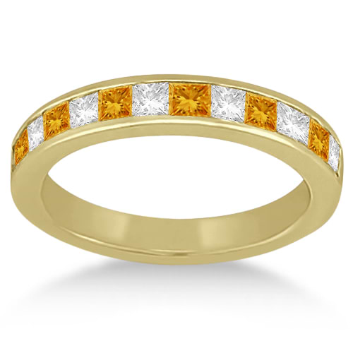 Channel Citrine & Diamond Wedding Ring 14k Yellow Gold (0.70ct)