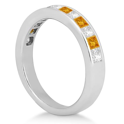 Channel Citrine & Diamond Wedding Ring Palladium (0.70ct)