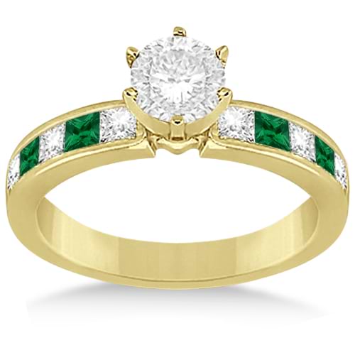 Channel Emerald & Diamond Engagement Ring 14k Yellow Gold (0.50ct)