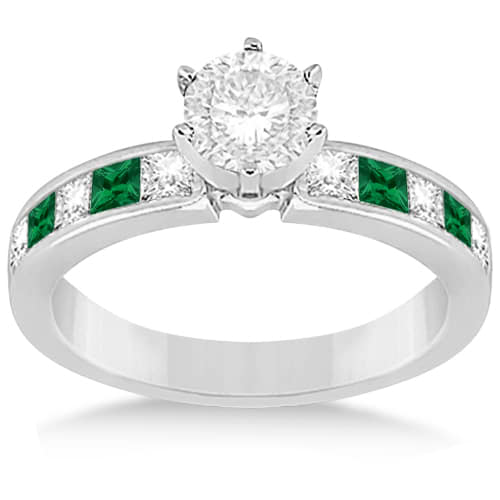 Channel Emerald & Diamond Engagement Ring 18k White Gold (0.50ct)